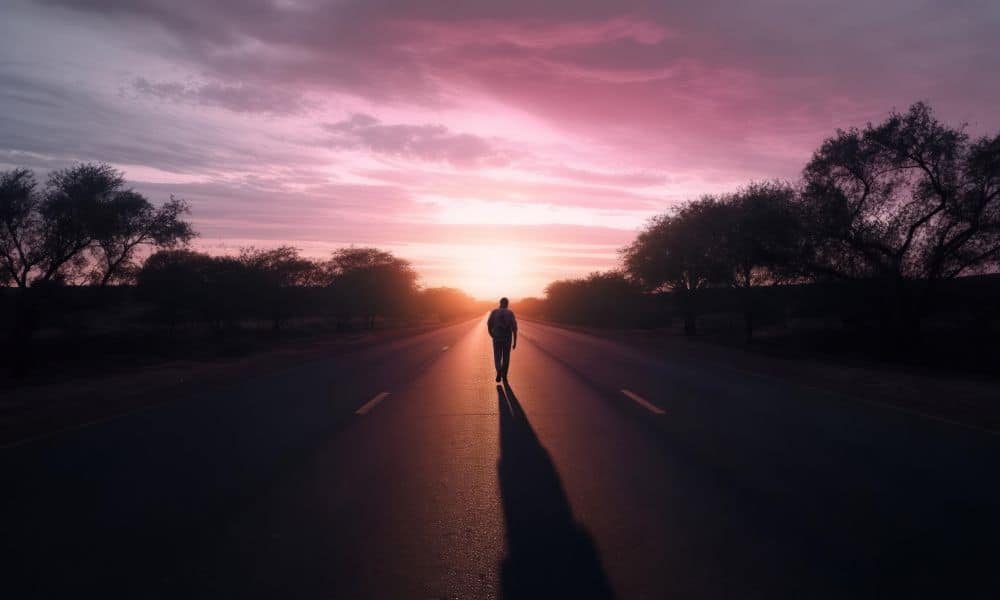 Sunset walk – gentle steps under golden skies